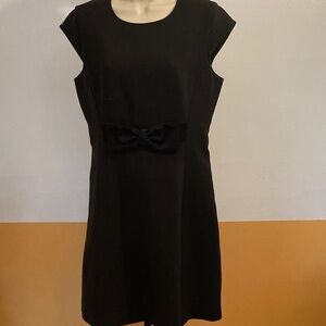 Kate Spade Black Sleeveless Midi Dress with Waist Bow Accent